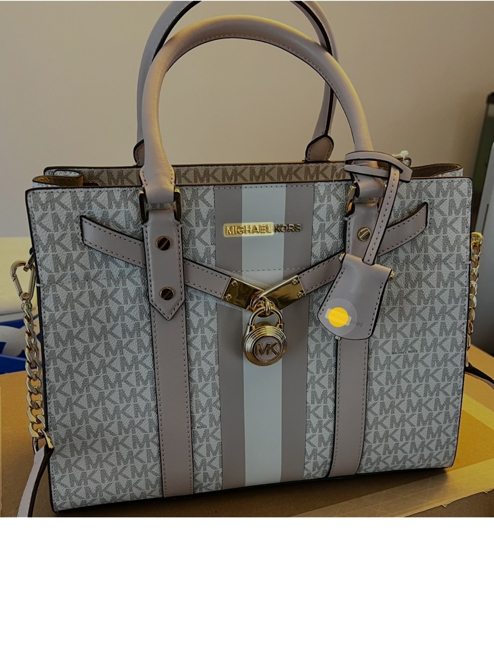 Michael Kors Gray Signature Stripe Medium Satchel